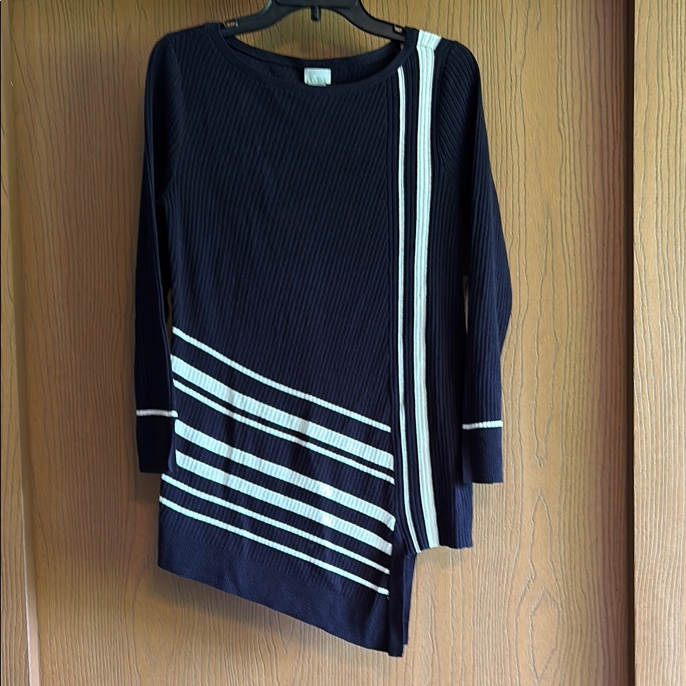 Chico's Navy and Cream Textured Dress